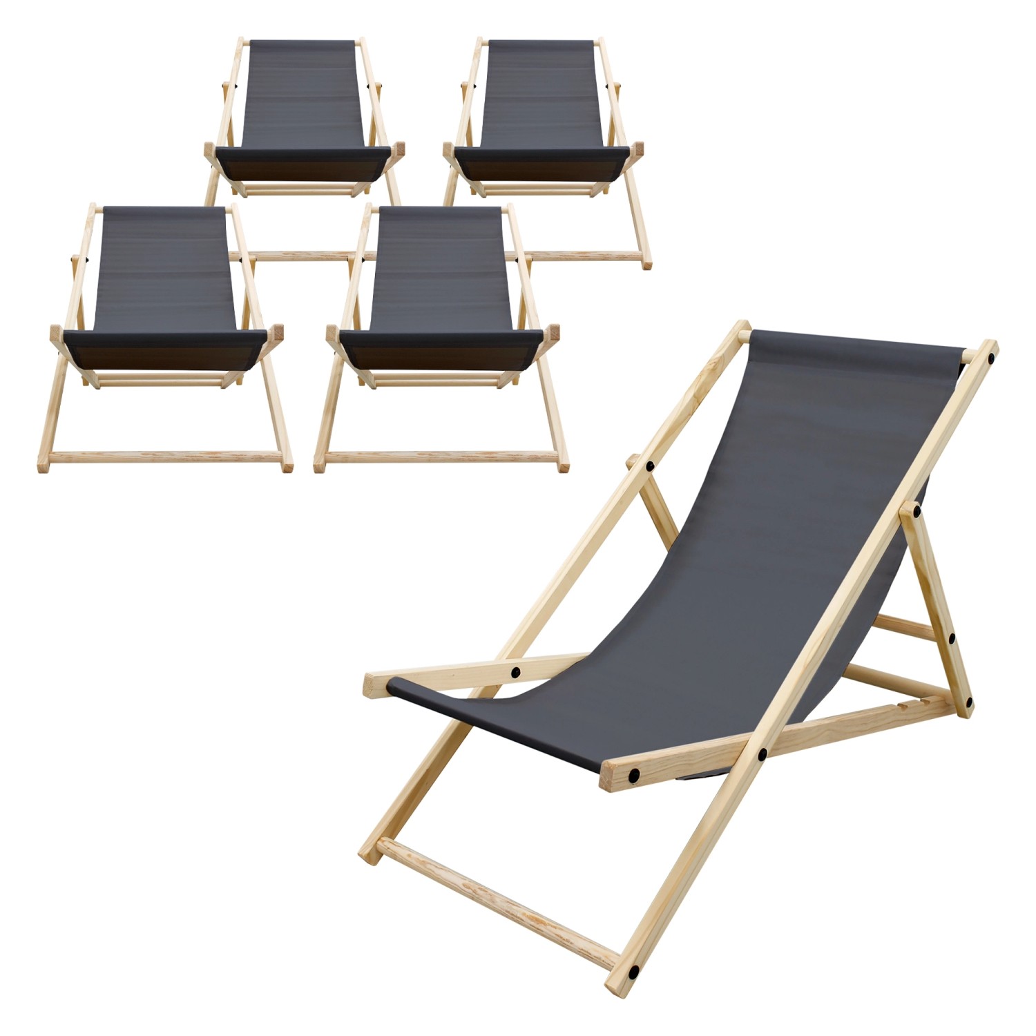 ECD Germany 5Er Set Liegestuhl Klappbar Anthrazit Holz 3 Positionen bis 120 günstig online kaufen