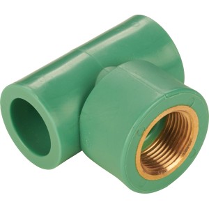 Grünes PPR-T-Stück DN 25 mit Gewinde (Rp 3/4) für Sanitärinstallationen.