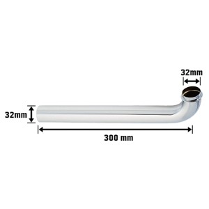 Verchromter Waschtisch-Ablaufbogen, 32 mm Durchmesser, 300 mm Länge, zur Verbindung von Siphonrohren.