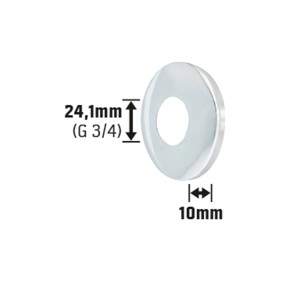 Verchromte Messing-Rosette, 24,1 mm Durchmesser, zur Abdeckung von Wanddurchbrüchen.