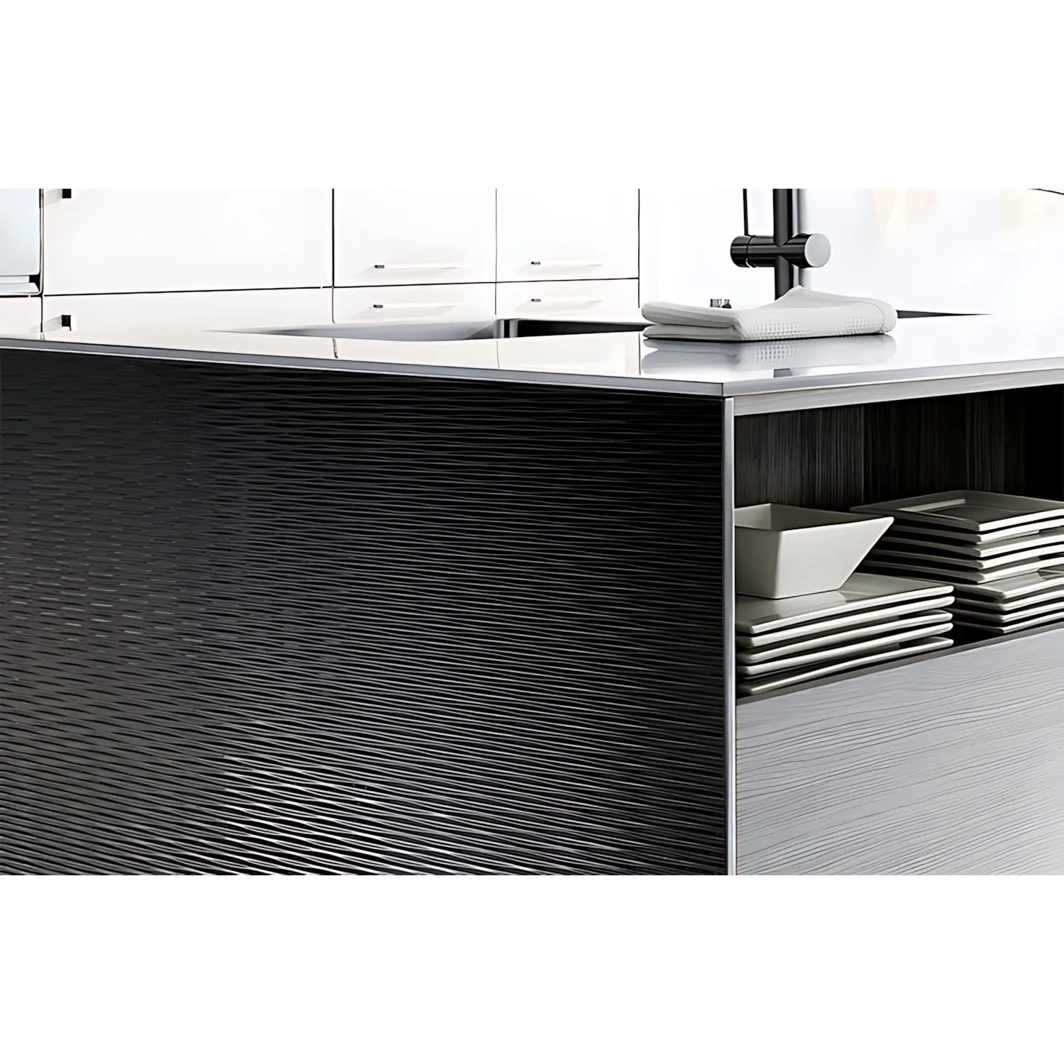 WALLFACE Paneel 23665 MOTION TWO MAGIC, hochglänzend schwarz, geriffelte Optik.