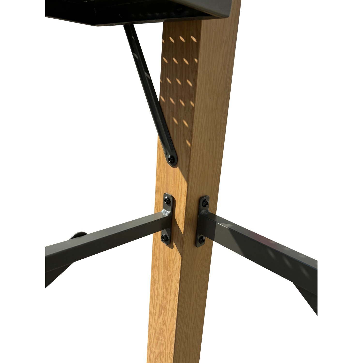 Detailaufnahme: Leco Luxus-Grillpavillon mit Holzoptik, Fokus auf Standfuß und Ablage.