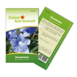 Samenpackung Staudenlein Blau, mehrjährige Wildpflanze für naturnahe Gärten.