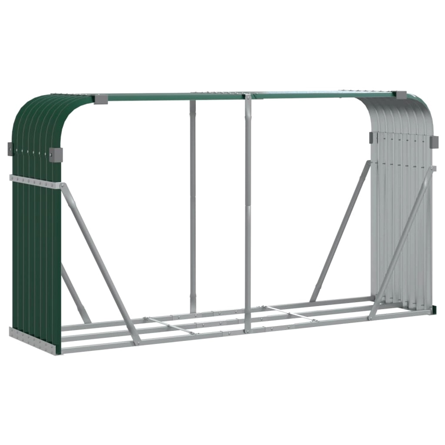 Grüner vidaXL Kaminholzunterstand aus verzinktem Stahl, 234x45x100 cm, für Kaminholz.