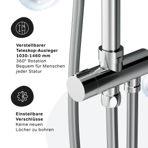 Detailaufnahme: AM.PM Duschsystem Gem, Chrom. Brauseset mit Regendusche und Handbrause.