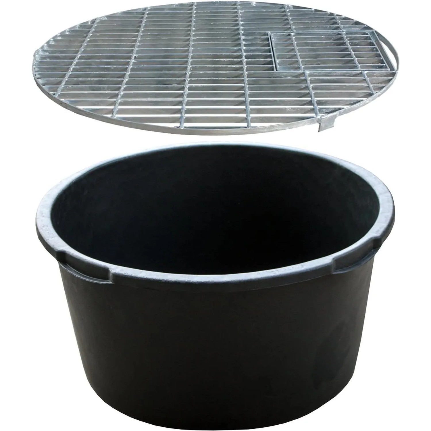 Intergarden Springbrunnenbecken Set: Schwarzes PE-Becken mit verzinktem Abdeckgitter.