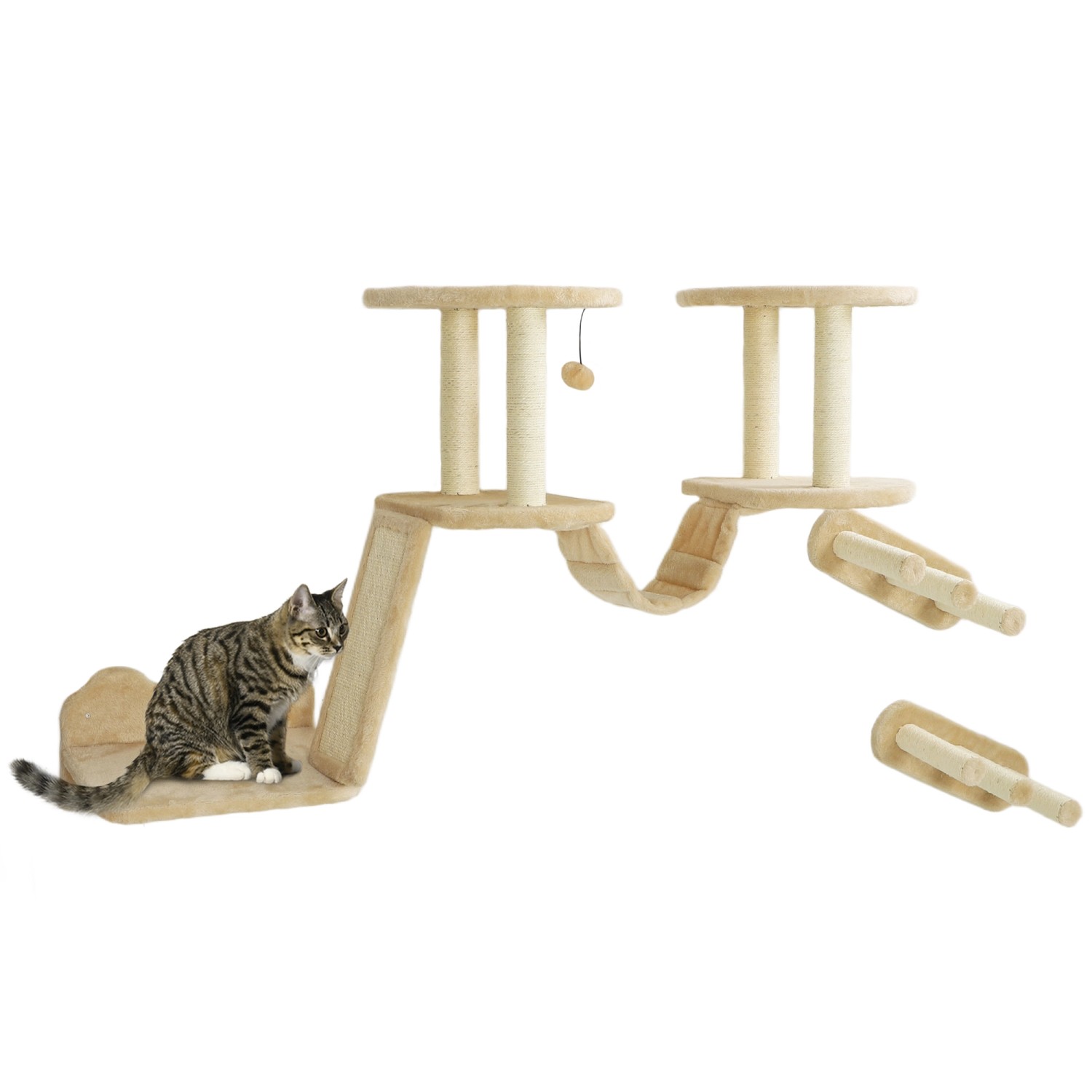 PawHut Katzen Kletterwand Set Spanplatte Plüsch Beige 158L x 38,5B x 83H cm