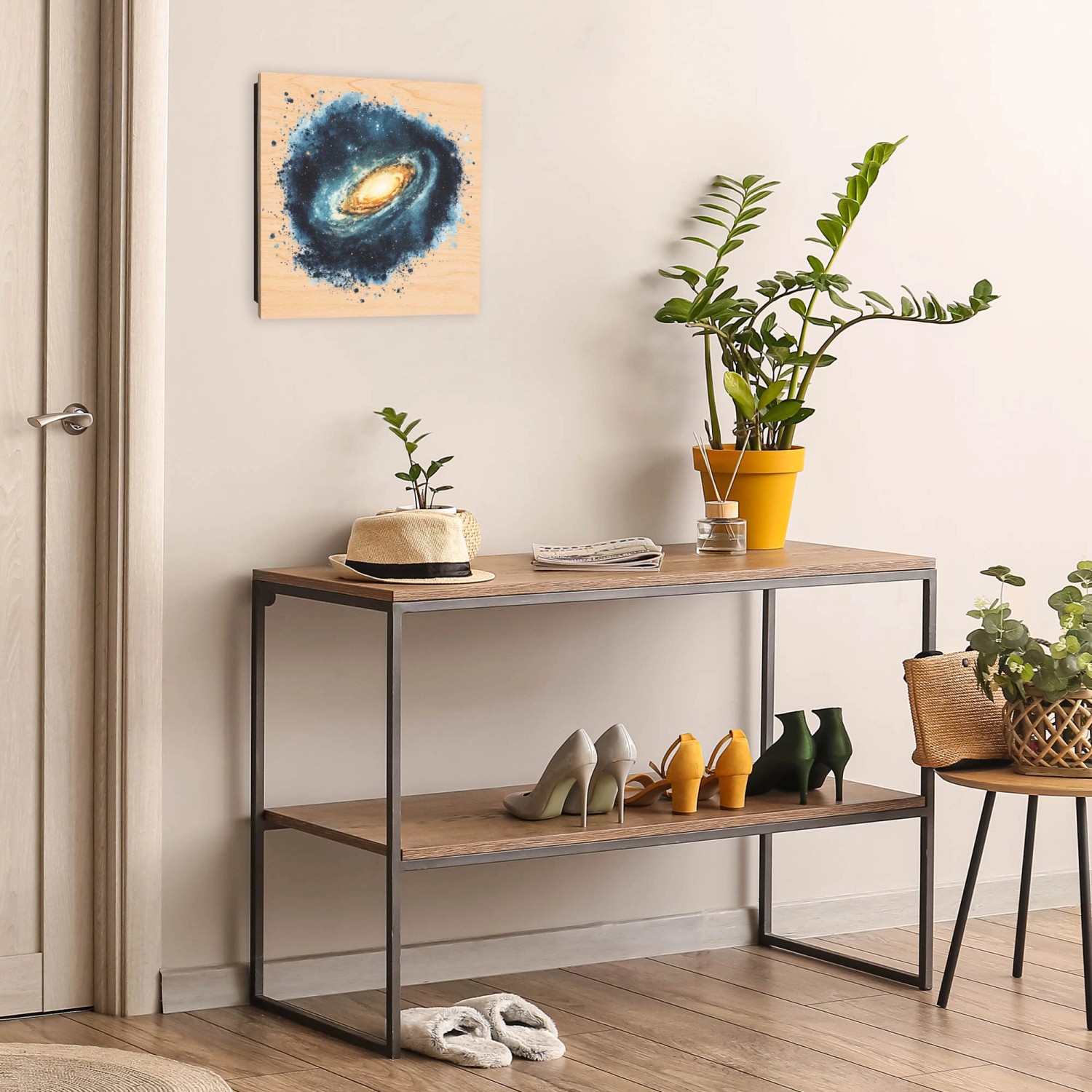 Banjado Schlüsselkasten Holz Galaktische Explosion, 30x30cm, 50 Haken, zur Schlüsselaufbewahrung im Flur.