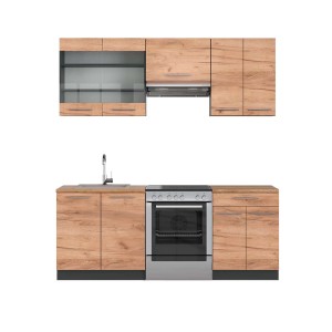 Vicco Küchenzeile Fame-Line in Eiche/Anthrazit, 200 cm breit. Küchenblock mit Spüle und Herd.