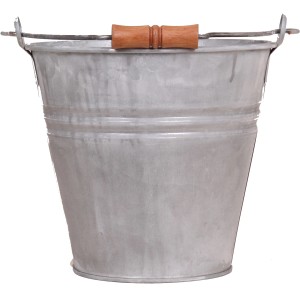 Silberner Zink-Eimer 3,2L mit Holzgriff, ideal als Übertopf für Innen & Außen.