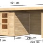Karibu Holz-Gartenhaus Boras Natur, unbehandelt, mit Maßangaben. Flachdach Gartenhaus.