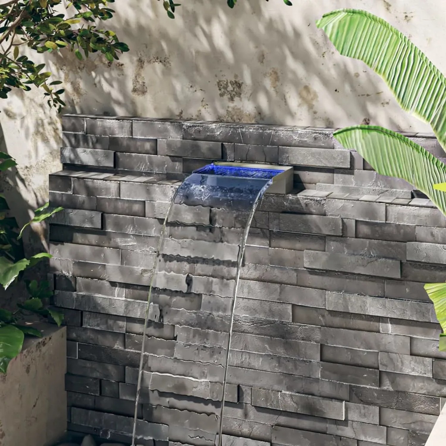 VidaXL Wasserfall-Element 30cm aus Edelstahl mit RGB LEDs für den Gartenteich.
