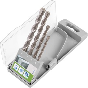 LUX Betonbohrer-Set, 4-teilig im grauen Kasten. Steinbohrer für Mauerwerk und Beton.