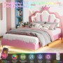 PXloue Kinderbett 90x190 cm RosaLED-Kinderbett mit Verstellbarem KopfteilPU-Polsterbett_5