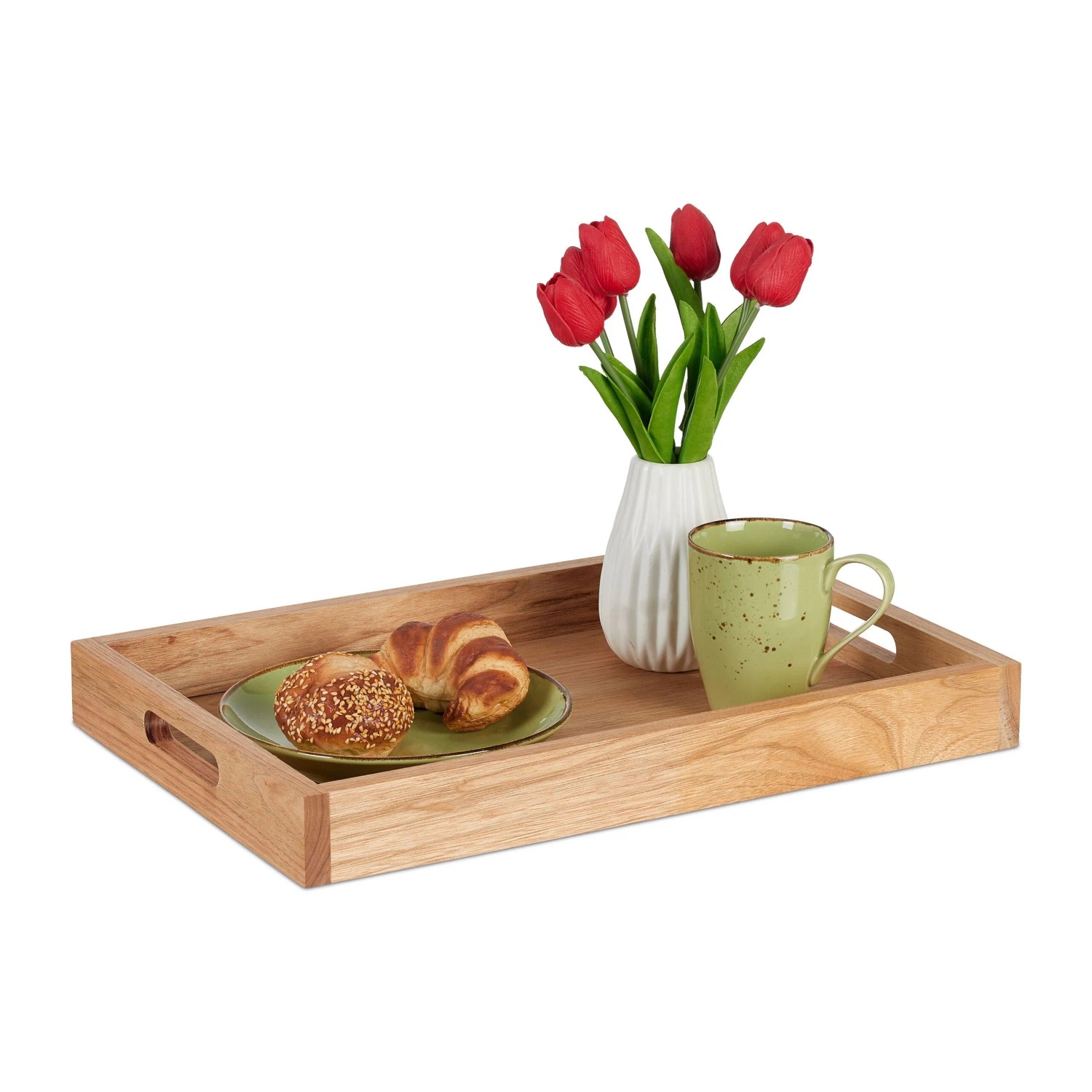 Relaxdays Serviertablett Walnussholz MDF Natur Mit Griffen 46 cm x 31 cm x 5 cm 1,3 kg