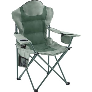 Gepolsterter, grüner Klappstuhl Nejapa mit Getränkehalter und Taschen für Camping & Freizeit.