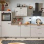 Moderne pino Küchenzeile in Kaschmirgrau, 290 cm breit, mit Geräte- und Apothekerschrank. Inklusive E-Geräte.