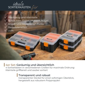 HMF STK301-18 Sortierbox 4-Teilig Leer Sortimentskasten Für Werkzeug Und Kleinteile Zur Ordnung Und Aufbewahrung