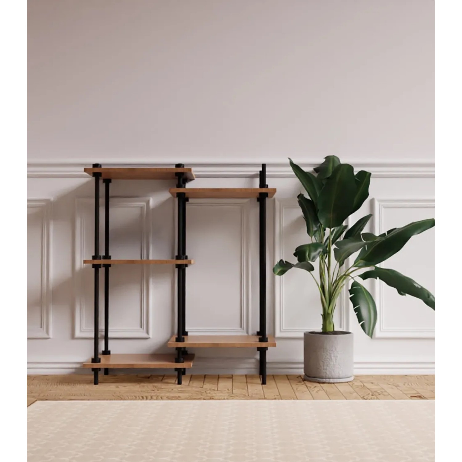 AR Shelving Standregal AR Deco, 185cm, Nebraska Dekor, mit Pflanze im Raum.