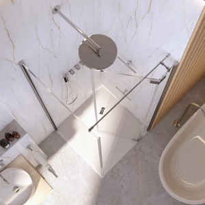 Eckdusche Brava Frame mit Drehtür, Chrom, 90x90x200 cm, teilgerahmt. Detailaufnahme von oben.