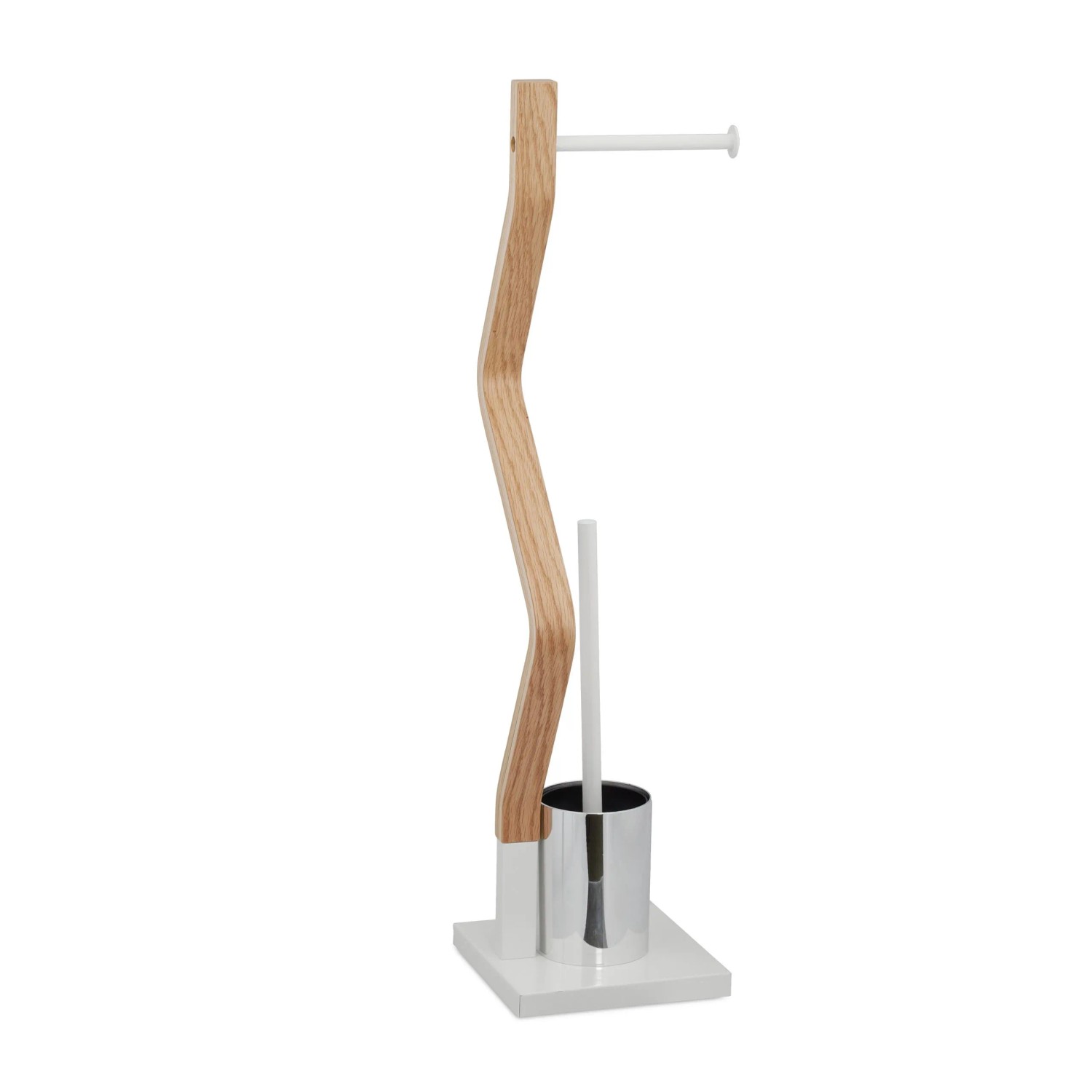Relaxdays WC Garnitur Stahl Holz Weiß Freistehend 75 cm x 18,5 cm x 18,5 cm