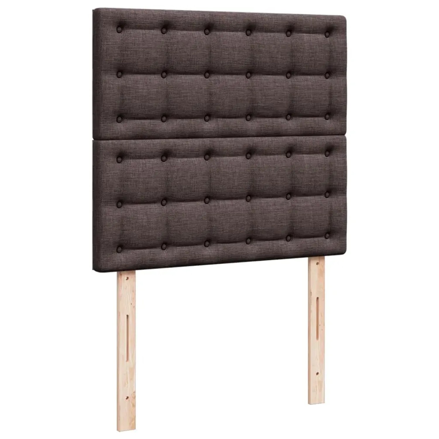 Dunkelbraunes vidaXL Boxspringbett mit gestepptem Kopfteil und Holzfüßen.