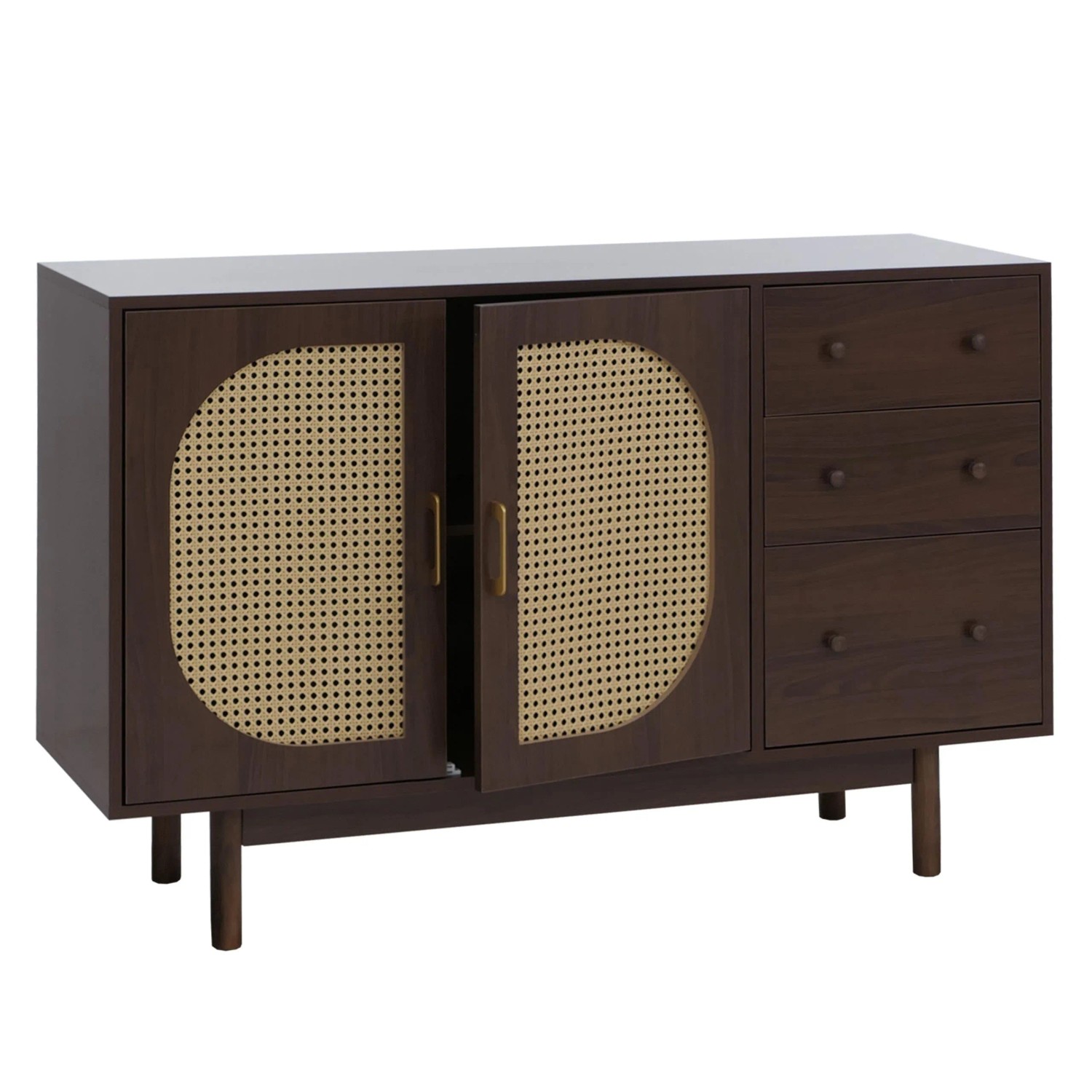 MCW Sideboard P52 Poly-Rattan MDF Melamin 80x120x40cm Walnuss-Optik