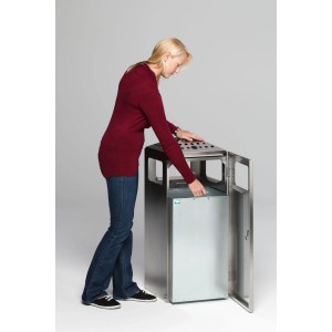 PROREGAL Eckiger Kombiascher Mit Einflügeltür Deckel 80 Liter HxBxT 92 x 40 x 40 cm Edelstahl Grau