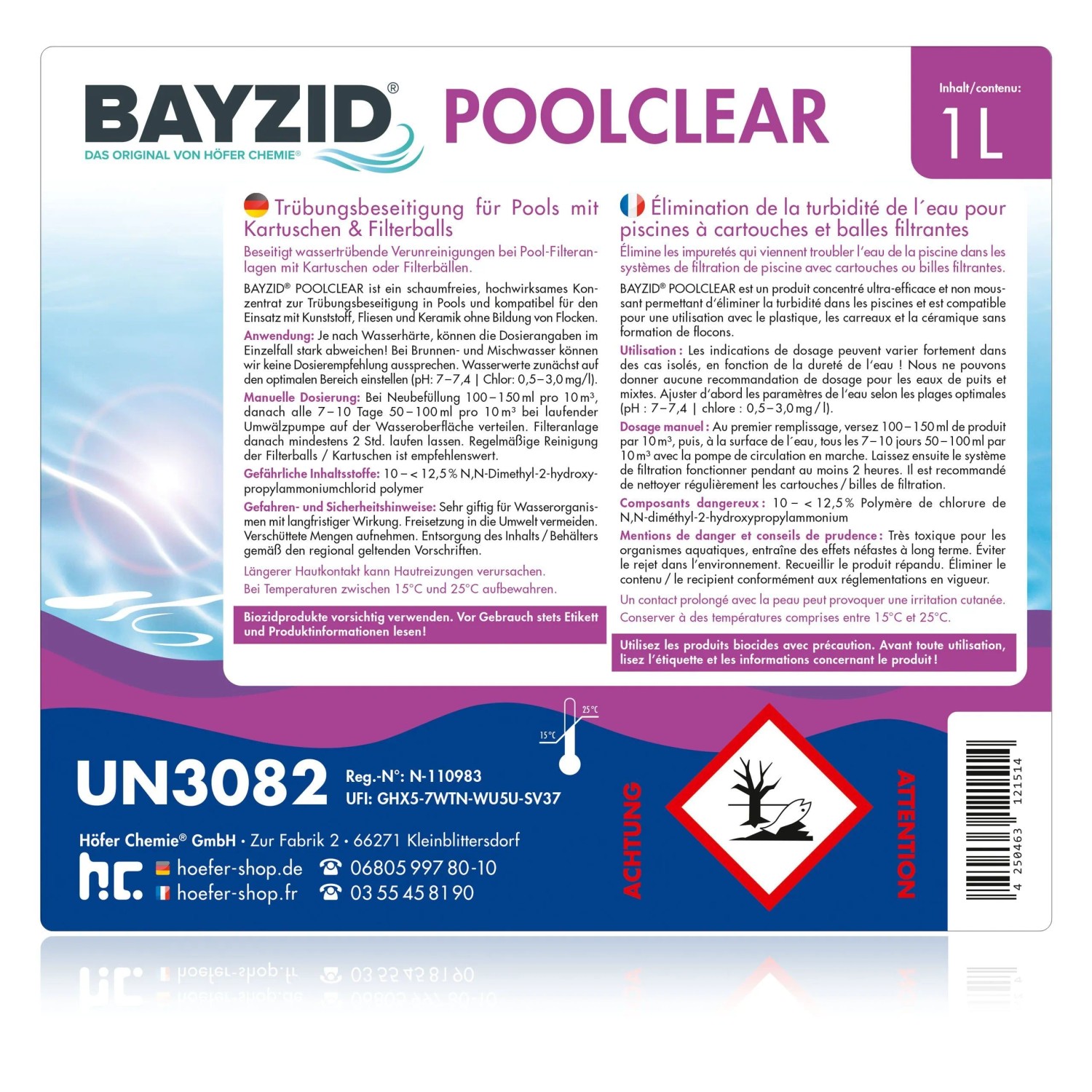 Bayzid Poolclear Trübungsbeseitigung für Pools mit Kartuschen und Filterballs, 3 x 1 Liter.