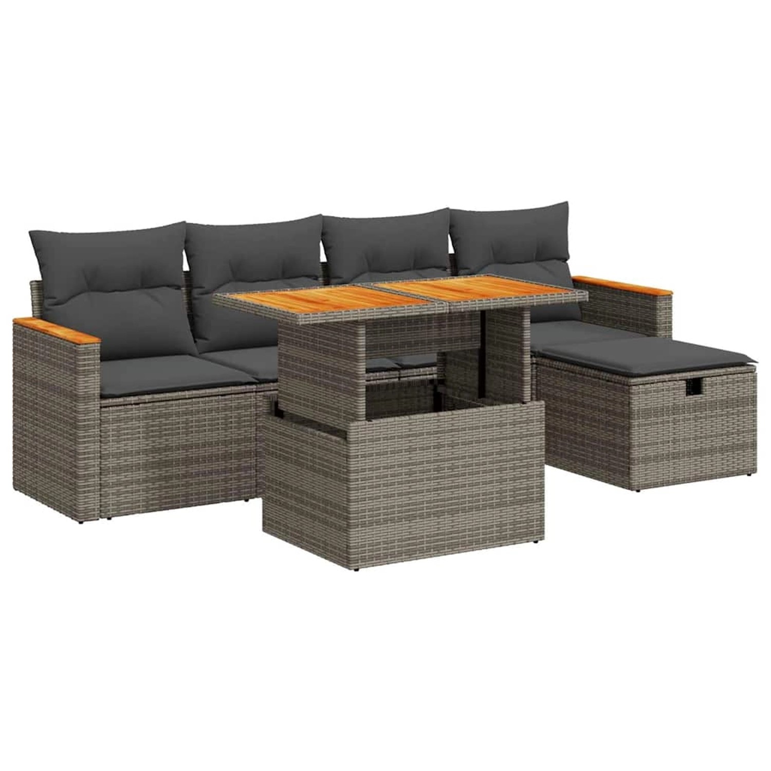 vidaXL 6-Tlg Garten-Sofagarnitur mit Kissen Grau Poly Rattan 3328110 günstig online kaufen