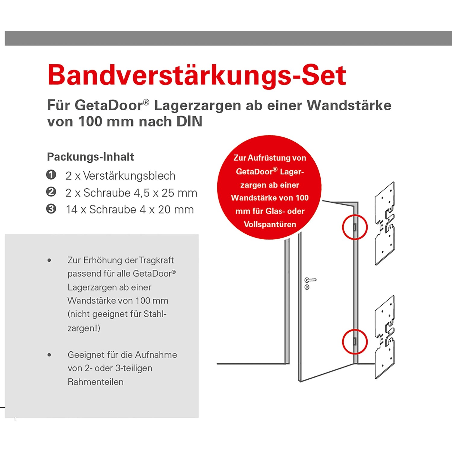 Getadoor Bandverstärkungsset für Türzargen, Anwendungsbeispiel mit Glastür.