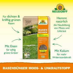 Neudorff Rasen-Dünger Spezial 5Plus1, 2,5 kg Packung. Organisch-mineralischer Rasendünger mit Eisen und Kalium.