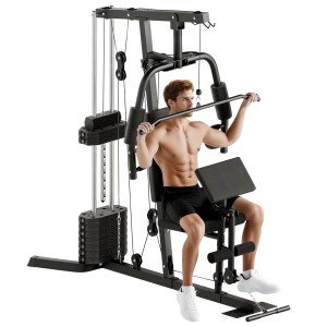 HOMCOM Kraftstation aus Stahl mit Mann beim Lattzug, ideal für ein Ganzkörper-Workout.