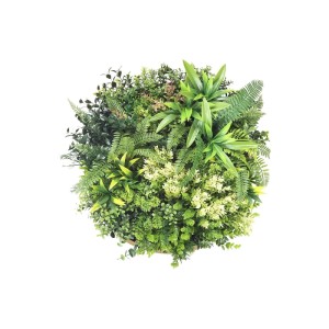 Rundes Vente-unique Wandpaneel Boisi mit verschiedenen künstlichen grünen Pflanzen und Holzrahmen, 50 cm.