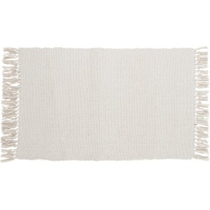 Weißer Baumwollteppich (50x80 cm) von OBI mit Fransen. Uni-Design, ideal für Wohn- und Schlafzimmer.