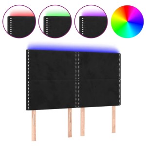 Schwarzes vidaXL LED Kopfteil aus Samt, 144 cm breit, mit farbigen Lichteffekten.