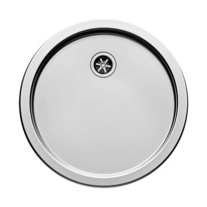 Runde Pyramis Edelstahlspüle CT mit Abtropffläche und Stopfenventil, Einbaubecken.