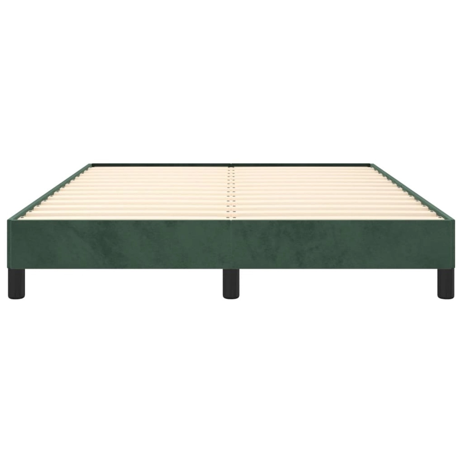 Dunkelgrünes Samt-Bettgestell 140x190 cm von vidaXL mit Lattenrost und schwarzen Füßen.