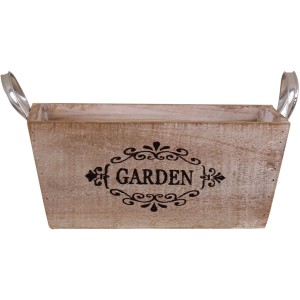 Braune Holzkiste "Garden" mit Metallgriffen, 26x16x11 cm, ideal als Übertopf.