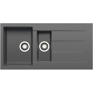 Pyramis Granitspüle Athlos, Iron Grey, mit Haupt- und Restebecken. Reversibel einbaubar.