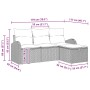 vidaXL Garten-Sofa-Set, 4-teilig, schwarz, Poly Rattan, mit Maßangaben.