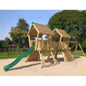 Hy-Land Spielgerät Q4S mit Rutsche, Doppelschaukel aus Douglasie für Spielplatz & Garten.