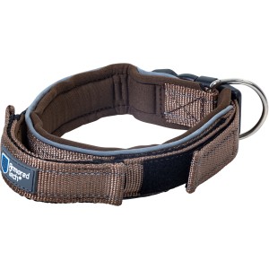 ArmoredTech Hundehalsband Dog Control Mocca, Größe 39-45 cm, mit Kurzleine und Reflektorstreifen.