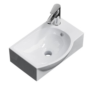 Emke Wandwaschbecken, 40,5 cm, hochweiß, mit Armatur. Rechteckiges Keramikbecken für Bad oder Gäste-WC.
