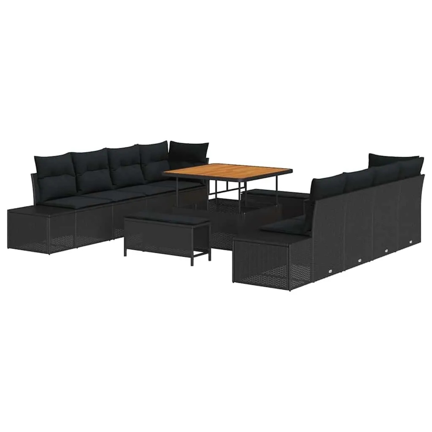 vidaXL Gartensofa-Set mit Kissen 11 Stk Schwarz Poly Rattan 3364714