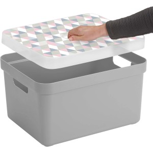 Graue Sunware Aufbewahrungsbox Sigma Home (32 l) mit optionalem Deckel mit Muster.