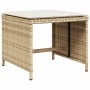 Beiger Gartenhocker aus Polyrattan mit cremefarbenem Kissen, Teil der vidaXL 11-tlg. Garten-Essgruppe.