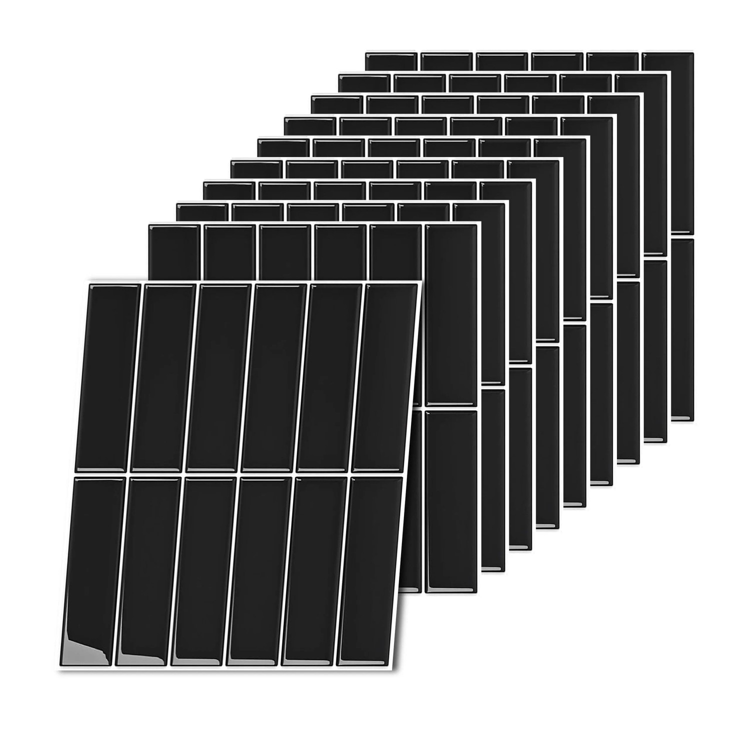 Relaxdays Klebefliesen PU/PET/Papier Schwarz Selbstklebend Länglich 30 cm x 30 cm 10er Pack
