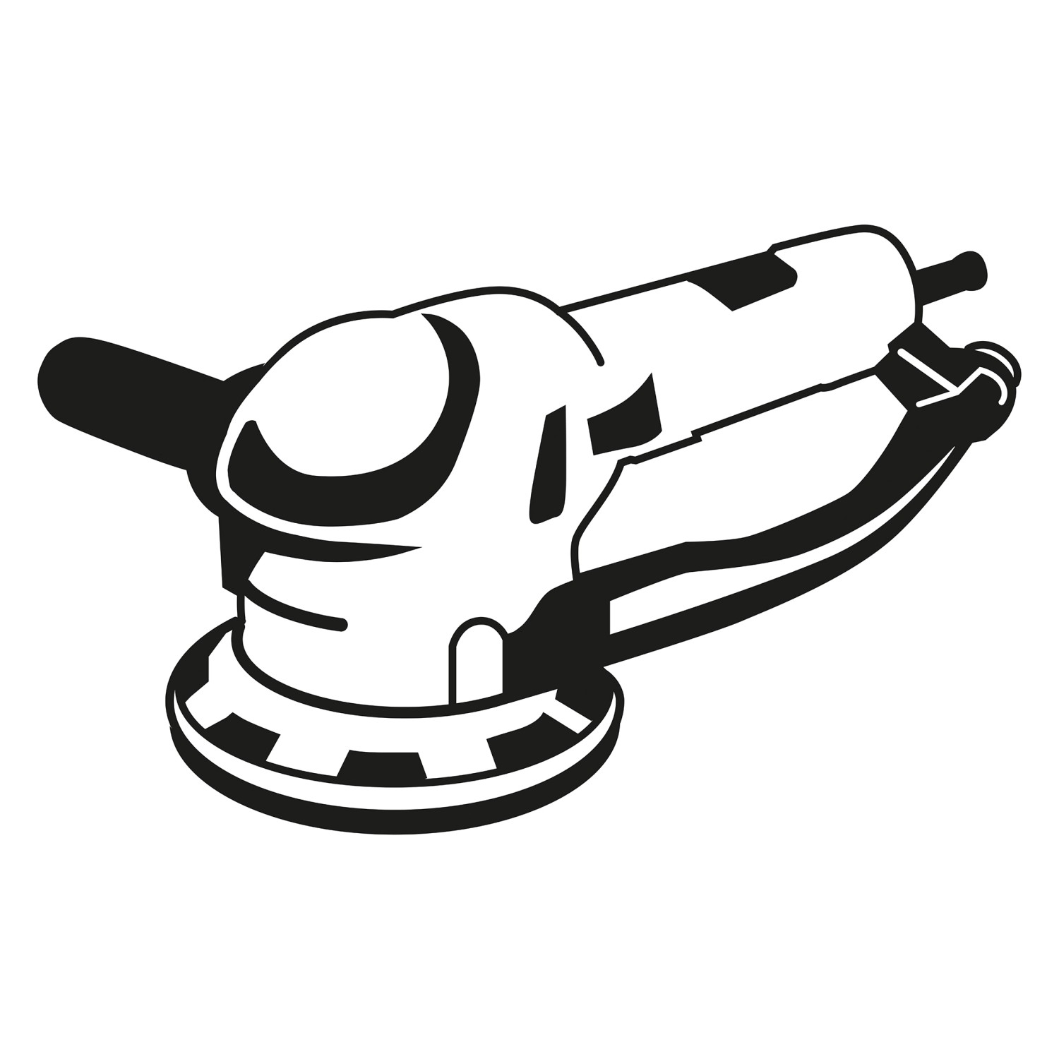 Exzenterschleifer in Schwarz-Weiß-Grafik. Schleifgerät für Holz- und Metallbearbeitung.