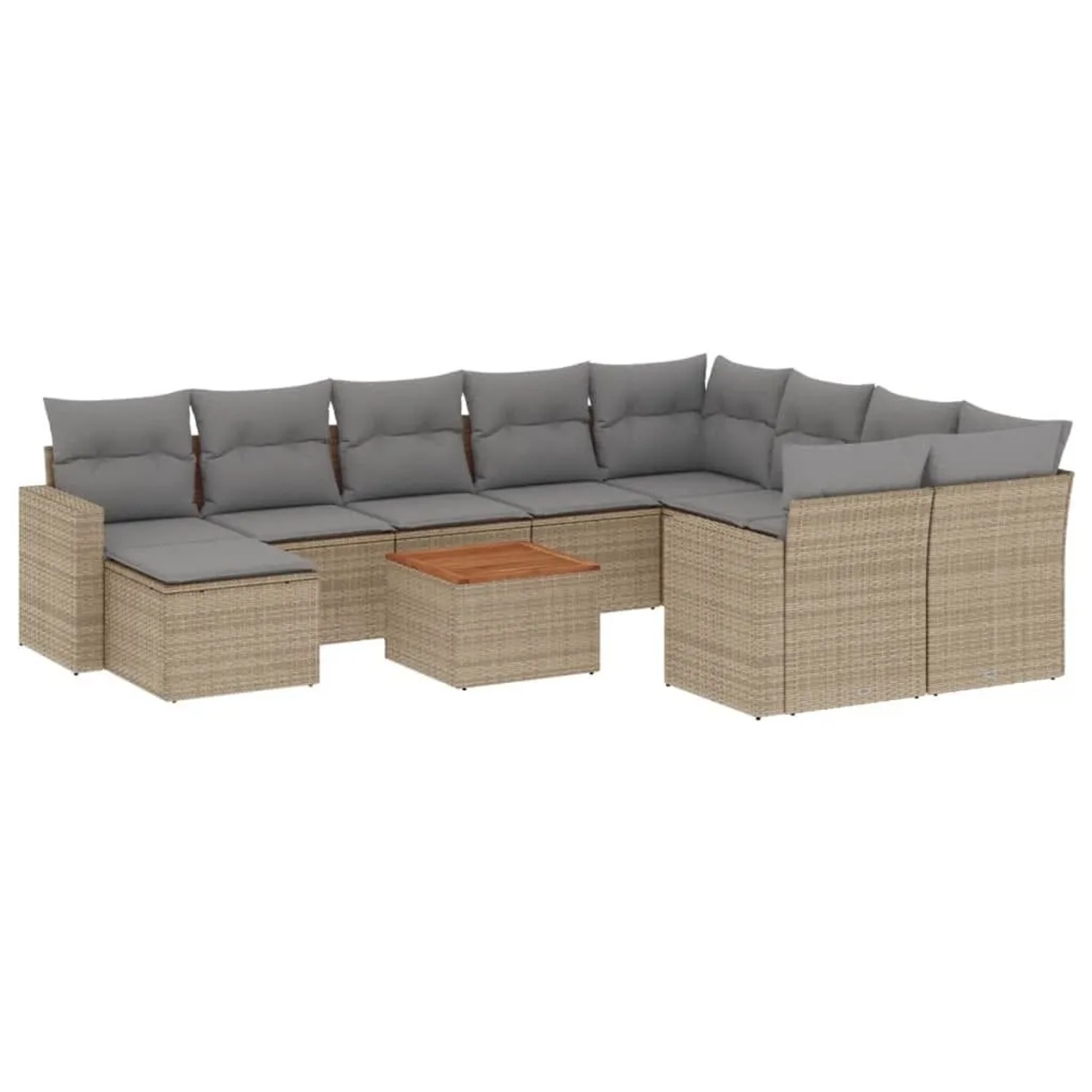 vidaXL 11-Tlg Garten-Sofagarnitur mit Kissen Beige Poly Rattan 3224414